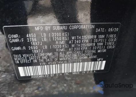 2020 Subaru Outback Limited z USA, uszkodzony, nr VIN 4S4BTANC8L3271279